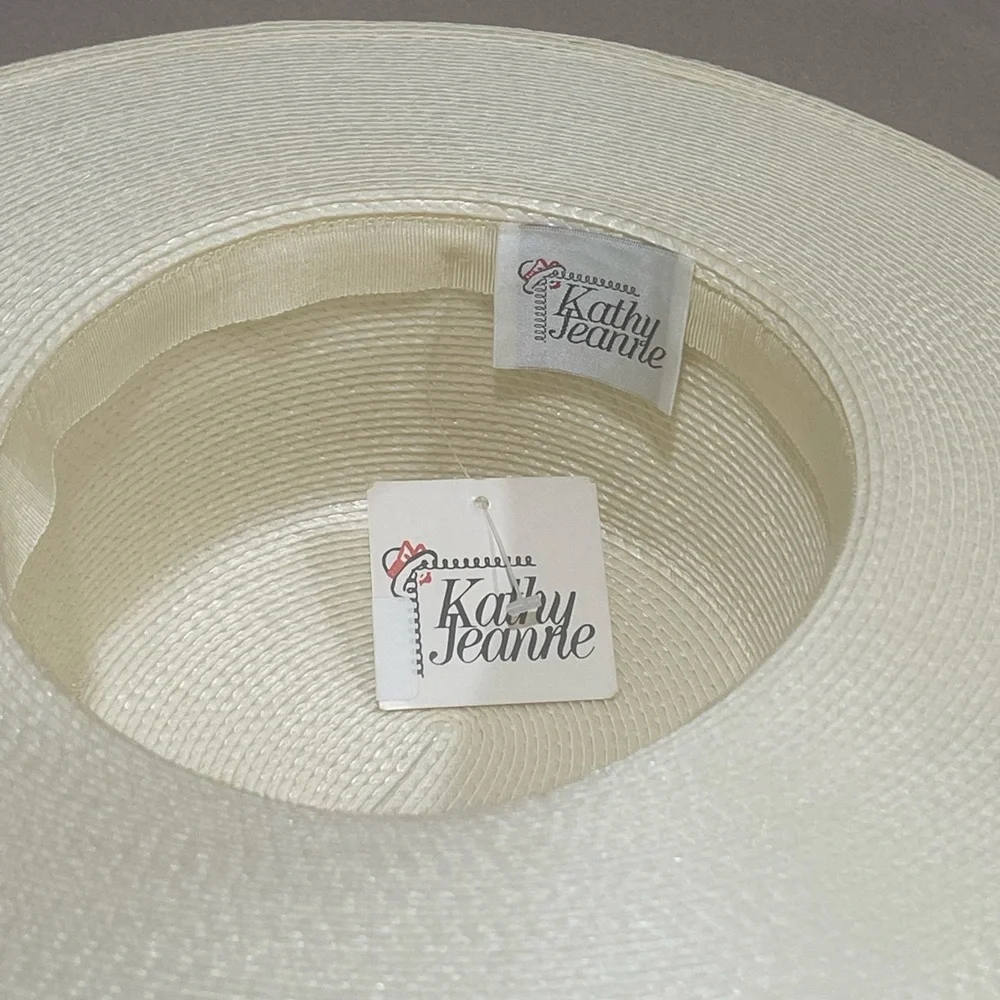 NWT Kathy Jeanne Kettle Hat With Bow Church Wedding Derby Party Ivory One Size - Picture 11 of 11